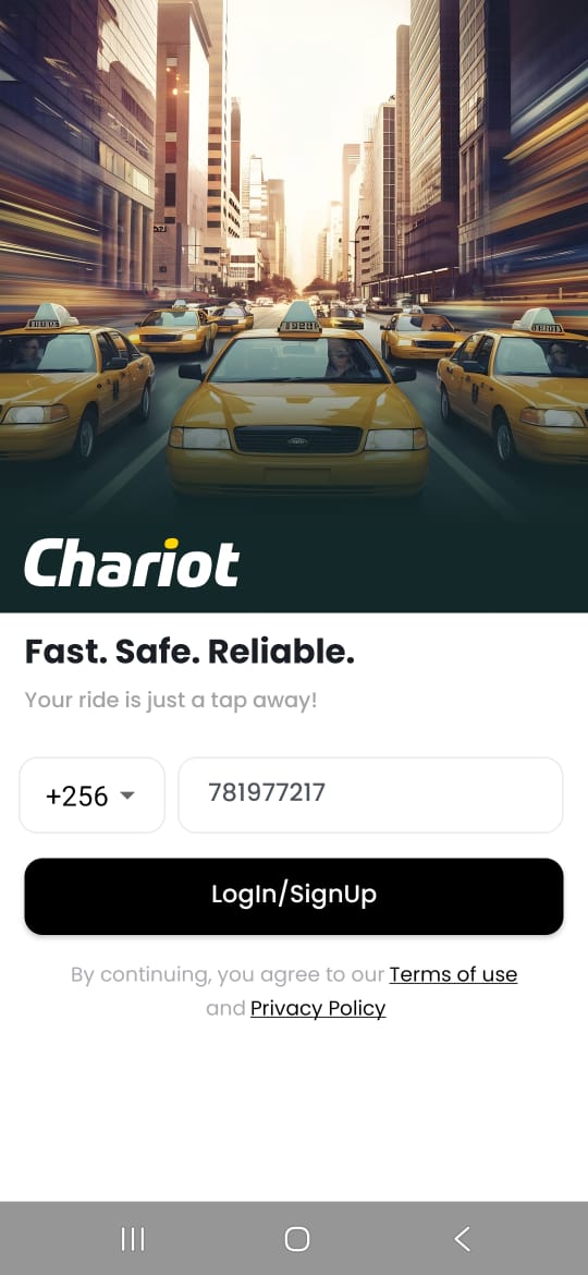 Chariot app phone number collection screen